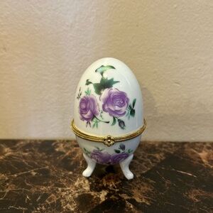 Floral Egg-Shaped  footed Trinket Box